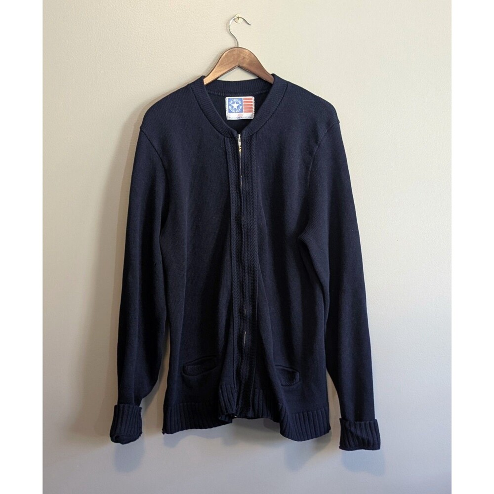 Vintage San Francisco Knitting Mills Blue Zip Cardigan Sweater Mens 3XL Big Tall